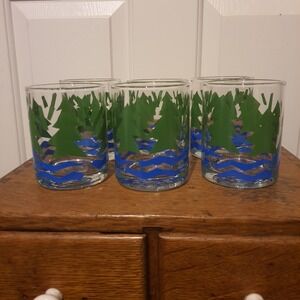 Vintage Dayton Hudson Trees And Water Minimalist Rocks Drink Glasses Set Of 6